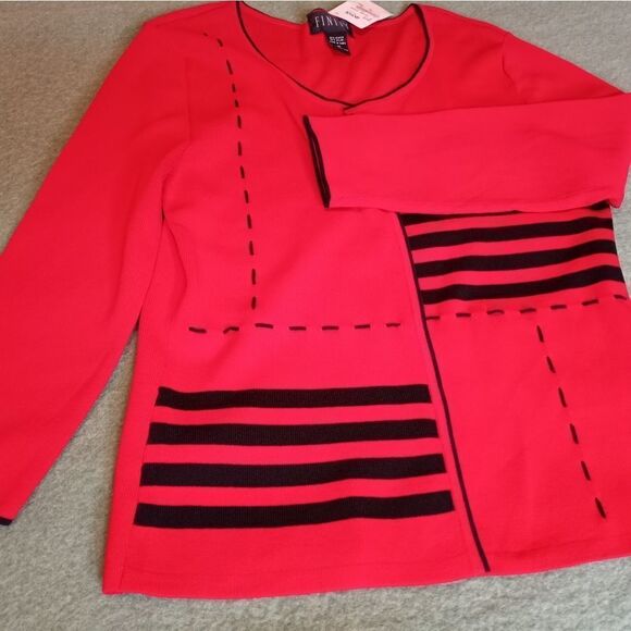 NWT FINITY M Red/Black Striped Cardigan One Button Long Sleeve Knit Open - Picture 4 of 11